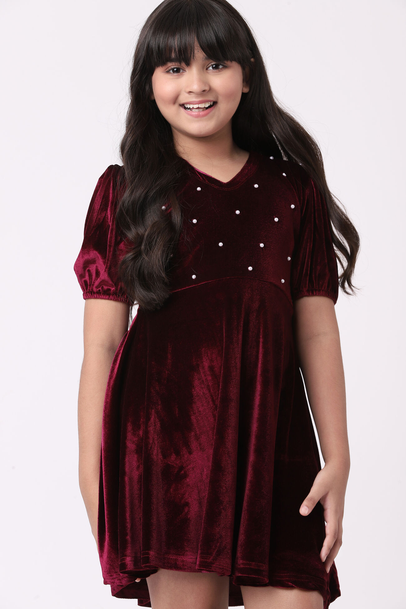 Burgundy Solid Flared Dress, Burgundy, image 3